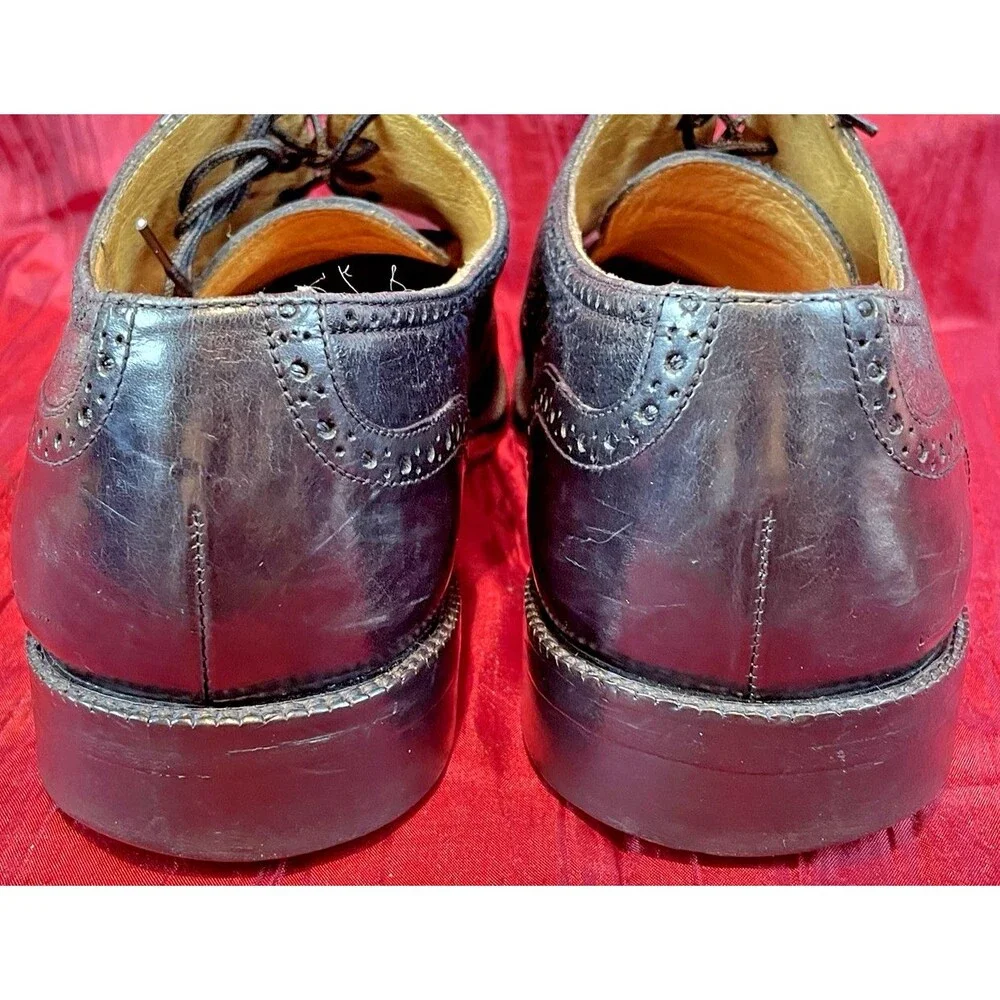 Mens Johnston & Murphy Black Leather Wingtip Oxfords Dress Shoes sz 9.5M